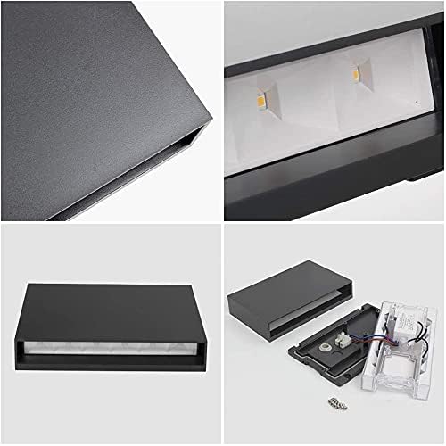 DAWALIGHT Up Down Outside Lights 12W 3000K Warm White LED Outdoor Wall Lights Mains Powered IP65 Waterproof Rectangle Modern Wall Lamp for Patio Garden Living Room Porch, Plastic, Dark Grey