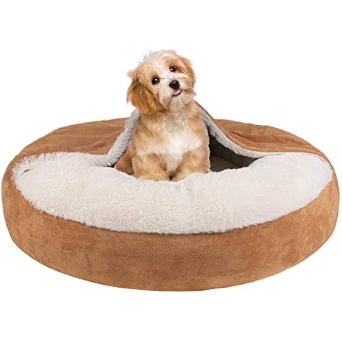 MICOOYO Hooded Dog Bed Mediuml, Cozy Donut Dog Blanket Bed for Doggie, Claming Pet Caved Bed for Cats Puppies (Medium, Wheat)