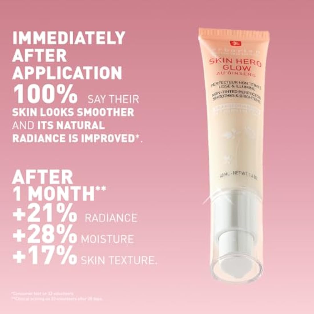 Erborian - Skin Hero Glow - Non-Tinted Skin Perfector + 7-Day Radiance Booster - Glass Skin Effect - Lightweight Texture - Korean Skincare - 40 ml