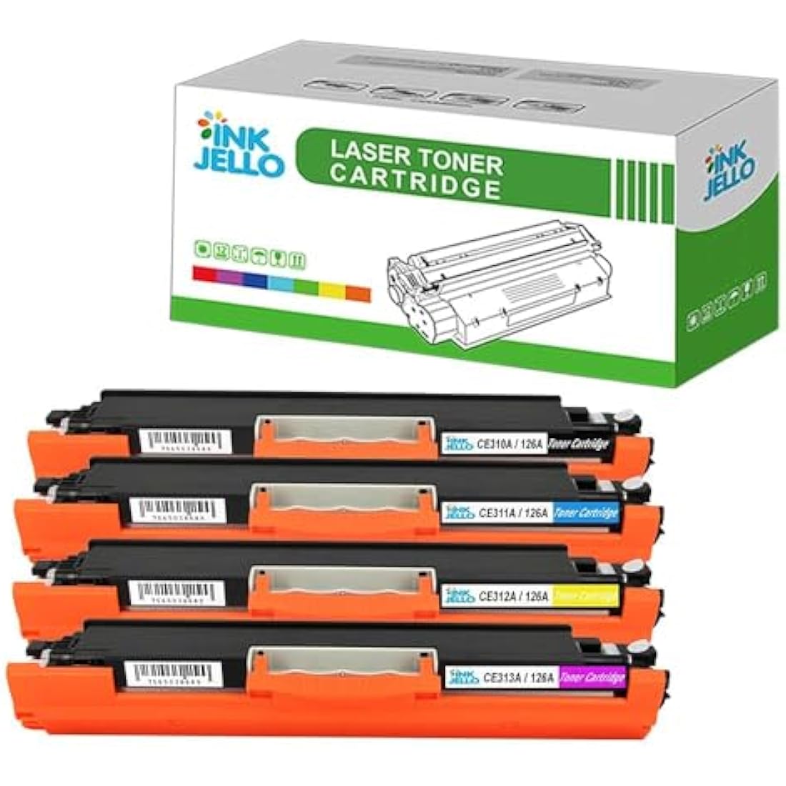 InkJello Compatible Toner Cartridge Replacement for HP Colour LaserJet CP1025 CP1025nw Pro 100 color MFP M175a M175nw Pro 200 CE310A CE311A CE312A CE313A (Black/Cyan/Yellow/Magenta, 4-Pack)