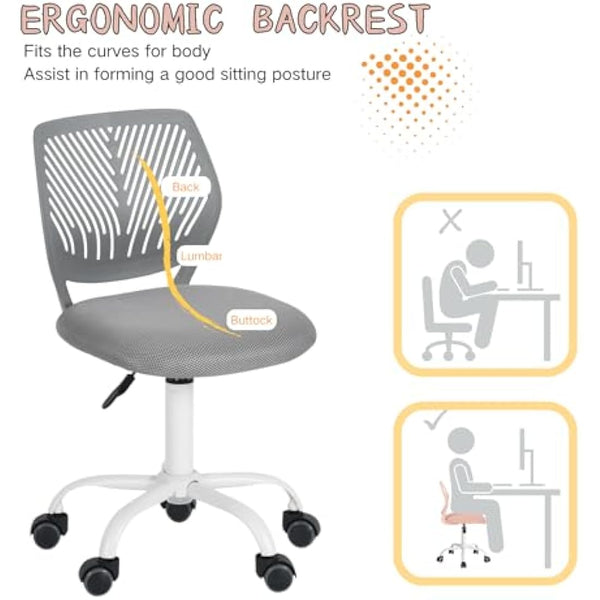 Homy Casa Desk Chair Adjustable Swivel Office Chair Fabric Seat Ergonomic Task Chair without Armrest, Gray
