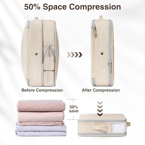 6-Pack Ultra Space Saving Self Compression Organizer - Compression Storage Bags with Zipper, Duvets Storage Organiser for Blanket, Clothing, Bedding,