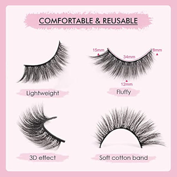 Cat Eye Lashes Natural Look Faux Mink Fake Eyelashes Light Volume False Lashes Fluffy Strip Lashes Multipack 3D 5 Pairs Pack by Glowingwin