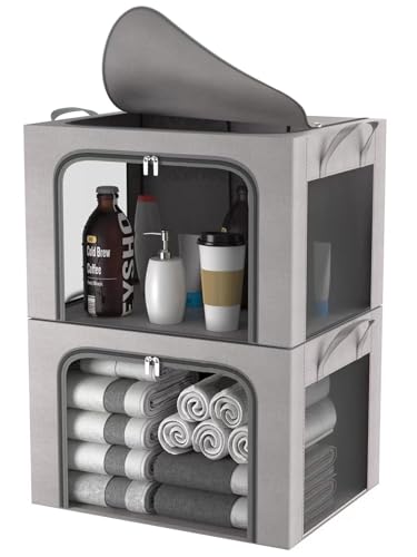 FUSACONY Clothes Storage Boxes, 2 Pcs Closet Organizers and Storage, Foldable Clothes Storage Box with Double Opening Zips and Three Clear Windows for