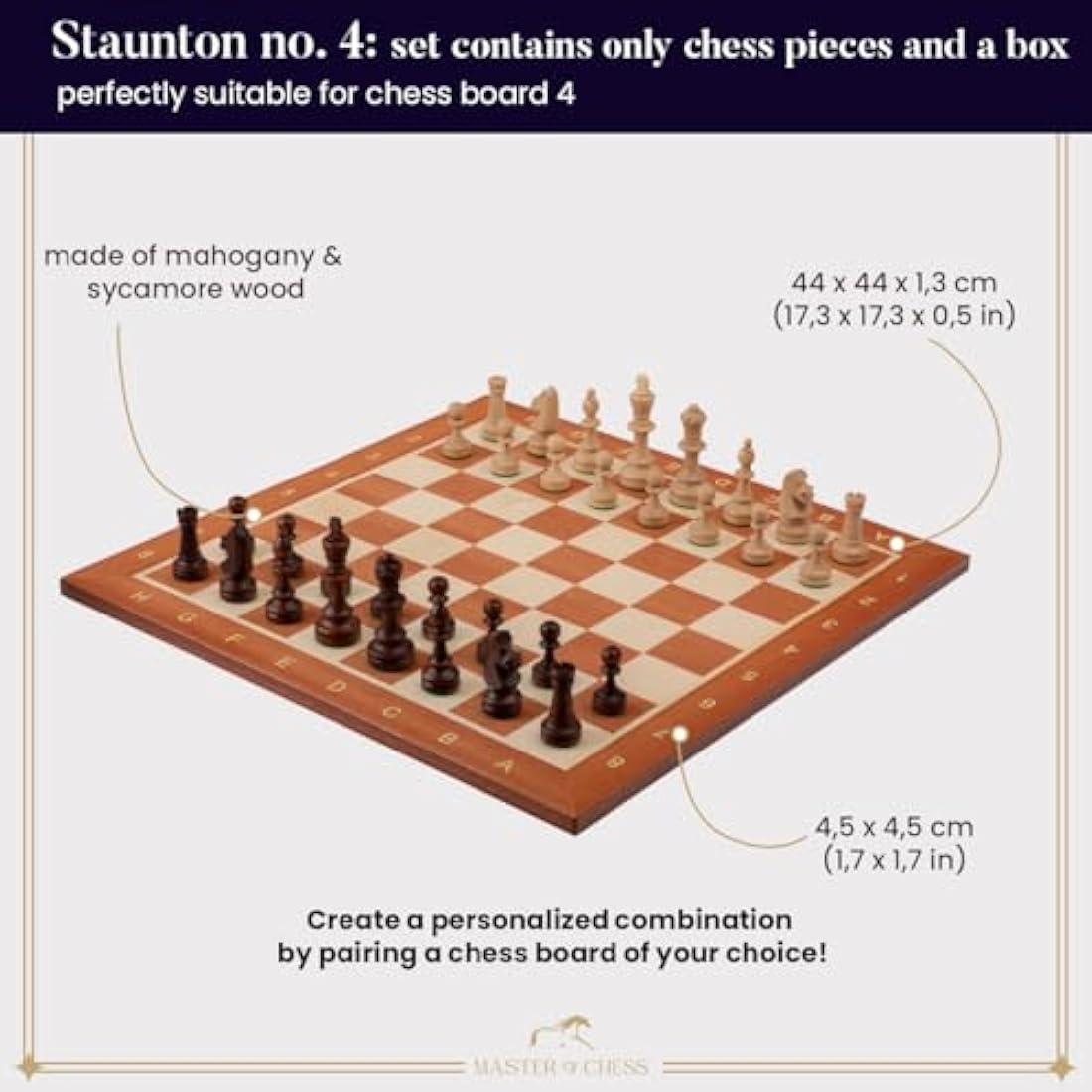 Classic STAUNTON Chess Set NO.4 in Mahogany Box | Master of Chess Wooden Chess Set | Wooden Chess Pieces Only - Handmade Tournament Chess Set Without Chess Table