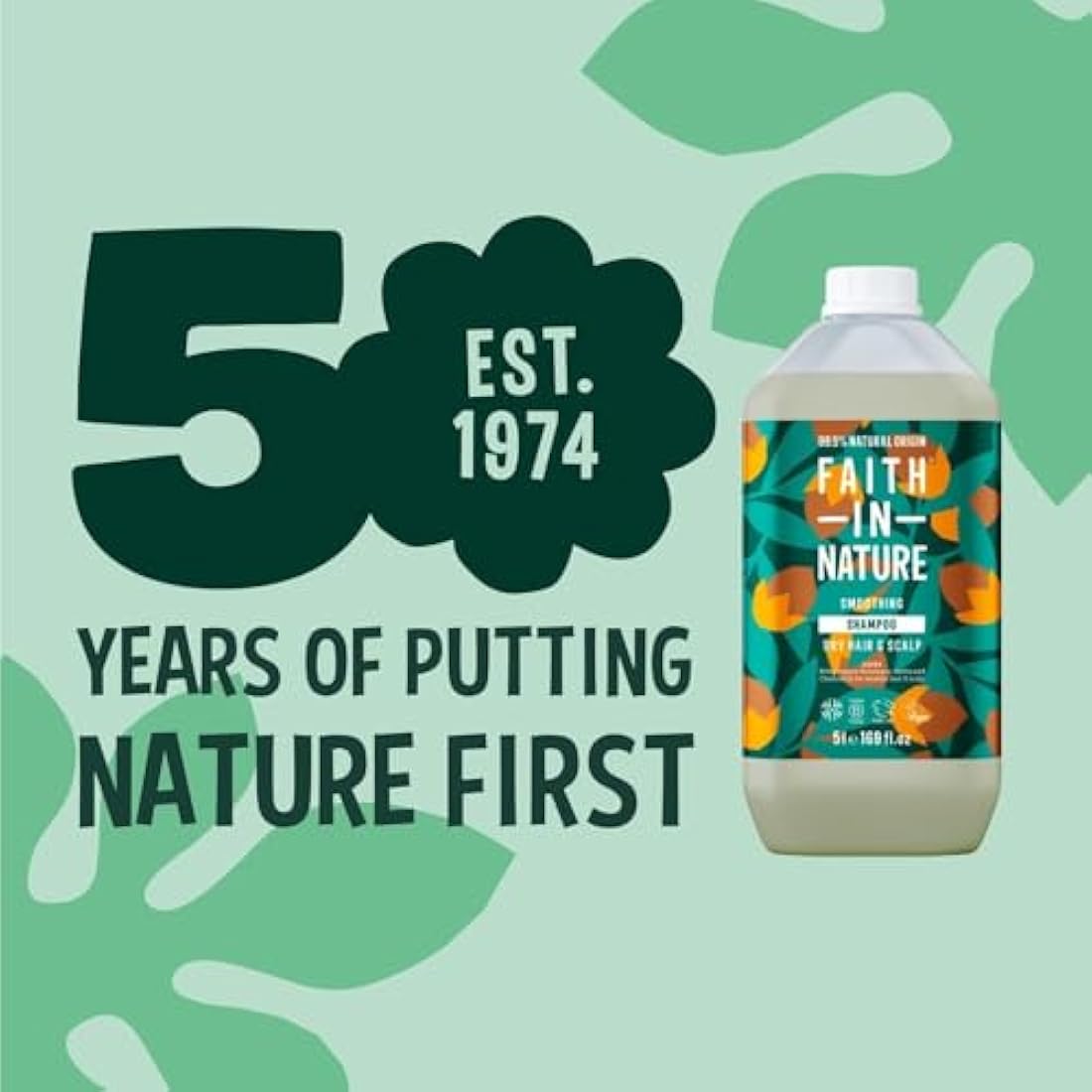 Faith In Nature Natural Jojoba Shampoo, Smoothing for Dry Hair & Scalp, Vegan & Cruelty Free, No SLS, Silicones or Parabens, 5L Refill Pack