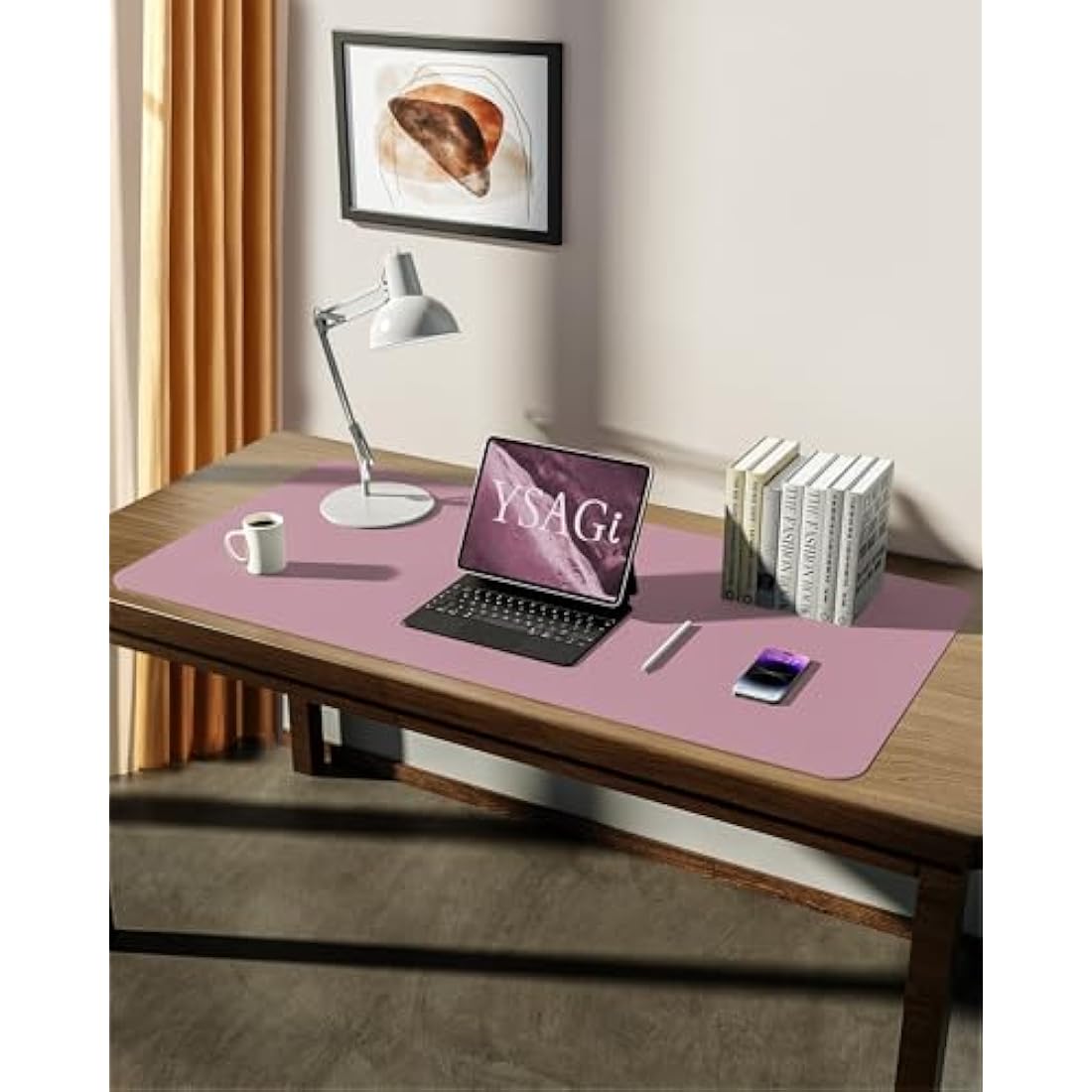 YSAGi Leather Desk Mat, Large Mouse Mat, Non-Slip Desk Pad, Waterproof PU Leather Table Protector Writing Pad for Office and Home (90 x 43 cm, Pale Mauve)