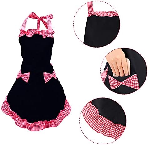 2 Pcs Women Cute Apron, Ladies Black Aprons With 2 Pockets, Waterproof Kitchen Aprons for Women, Chef Apron for Cooking Baking Gardening, Premium Aprons As Gifts for Mom Wife Girlfriend Grandma