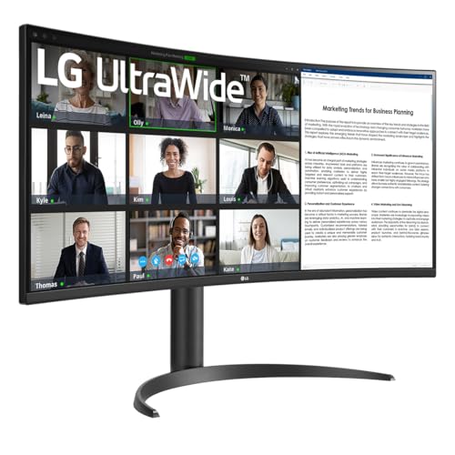 LG Electronics Curved UltraWide Monitor 34WR55QK, 34 inch, 1440p, 100Hz, 5ms Response Time, VA Panel, Smart Energy Saving, USB-C (65W Power Delivery), Displayport, HDMI