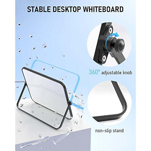 Nicpro Dry Erase Small Whiteboard A3 with Non-Slip Stand, 30 x 40 cm Double Sided Magnetic Desktop White Board with 8 Pens, Eraser, Magnet, Portable Writing Easel for Kid Drawing Student Classroom Use