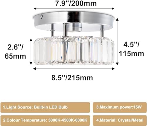 diisunbihuo Mini Crystal Chandelier Big Crystal Ceiling Lamp Round LED Pendant Light for Hallway Stairecase (Dimmable)