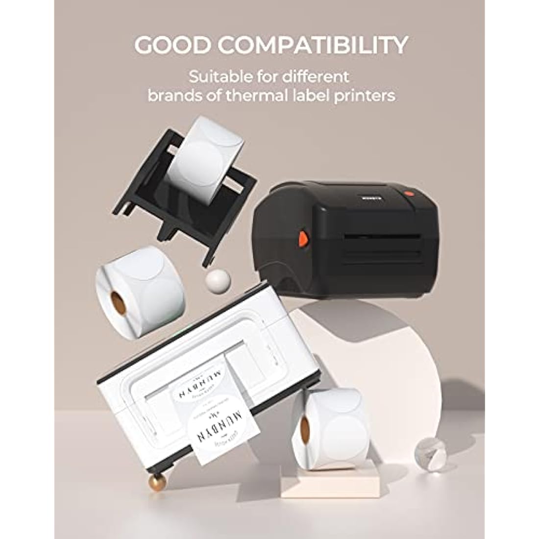 MUNBYN 50 x 50mm Circle Thermal Sticker Labels, Self-Adhesive Round Direct Thermal Labels, Multi-Purpose Roll Thermal Stickers for Business