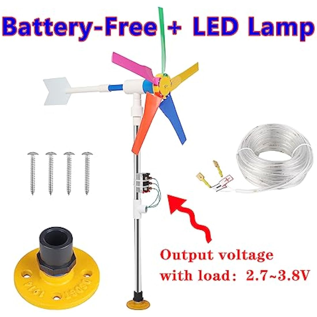 DIY Small Wind Turbine Generator Kit and Light Strip for Yard Backyard Decoration，35 Inch Height, 18 Inch Diameter