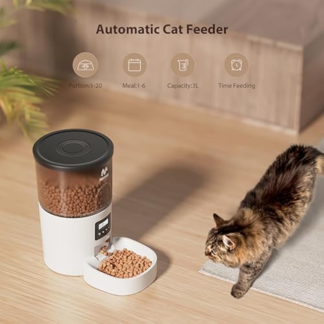 IMIPAW Automatic Cat Feeder, Pet Food Dispenser with Programmable Timer, 1-6 Meals Per Day, Button Control Lockable Lid, 3L Smart Auto Pet Feeders for Cats and Small Dogs