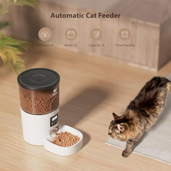 IMIPAW Automatic Cat Feeder, Pet Food Dispenser with Programmable Timer, 1-6 Meals Per Day, Button Control Lockable Lid, 3L Smart Auto Pet Feeders for Cats and Small Dogs