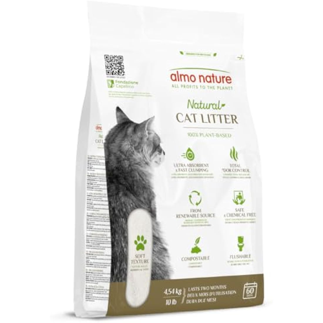almo nature Cat Litter – Soft Texture | 100% Natural, Plant-Based | Non-Clumping, Non-Clay, Non-Silica | Odour-Free & Robot-Friendly - 4.54kg