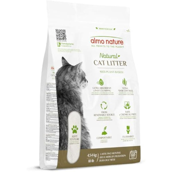 almo nature Cat Litter – Soft Texture | 100% Natural, Plant-Based | Non-Clumping, Non-Clay, Non-Silica | Odour-Free & Robot-Friendly - 4.54kg