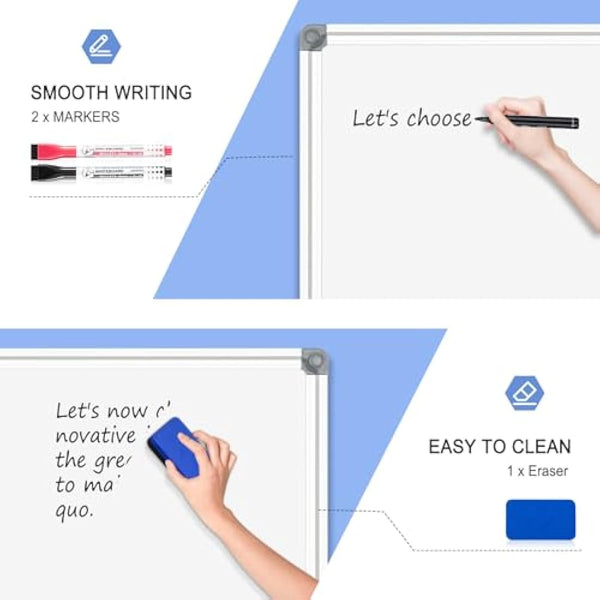 DOLLAR BOSS Magnetic Whiteboard Double-Sided 30 X 40 cm Dry Erase White Board for Walls with Pen Tray, Aluminium Trim and Dry-Wipe Writing Surface for School, Home and Office