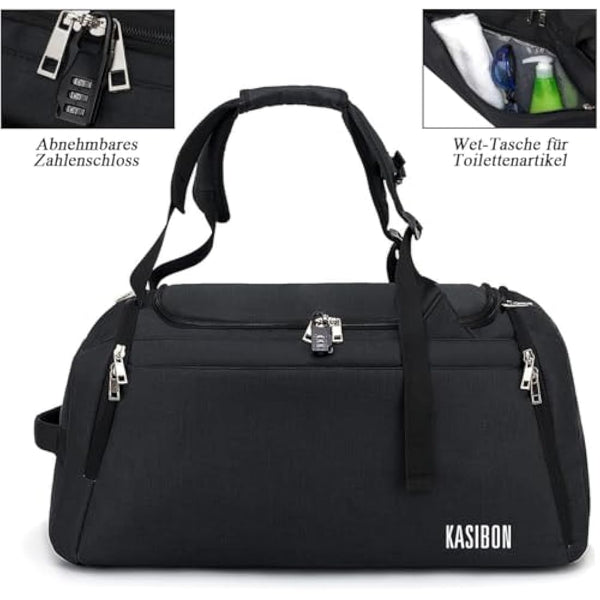Sports Duffle Bag with Shoes Compartment and Wet Pocket, 42L Waterproof Gym Bag for Men and Women, Durable Travel Duffel Bag with Shoulder Strap and Combination Lock