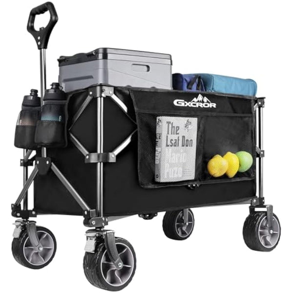 GXCROR Folding Trolley Cart 200L Collapsible Wagon 330 lbs Capacity Heavy Duty Outdoor Beach Wagon with Big Wheels for Camping Beach Garden