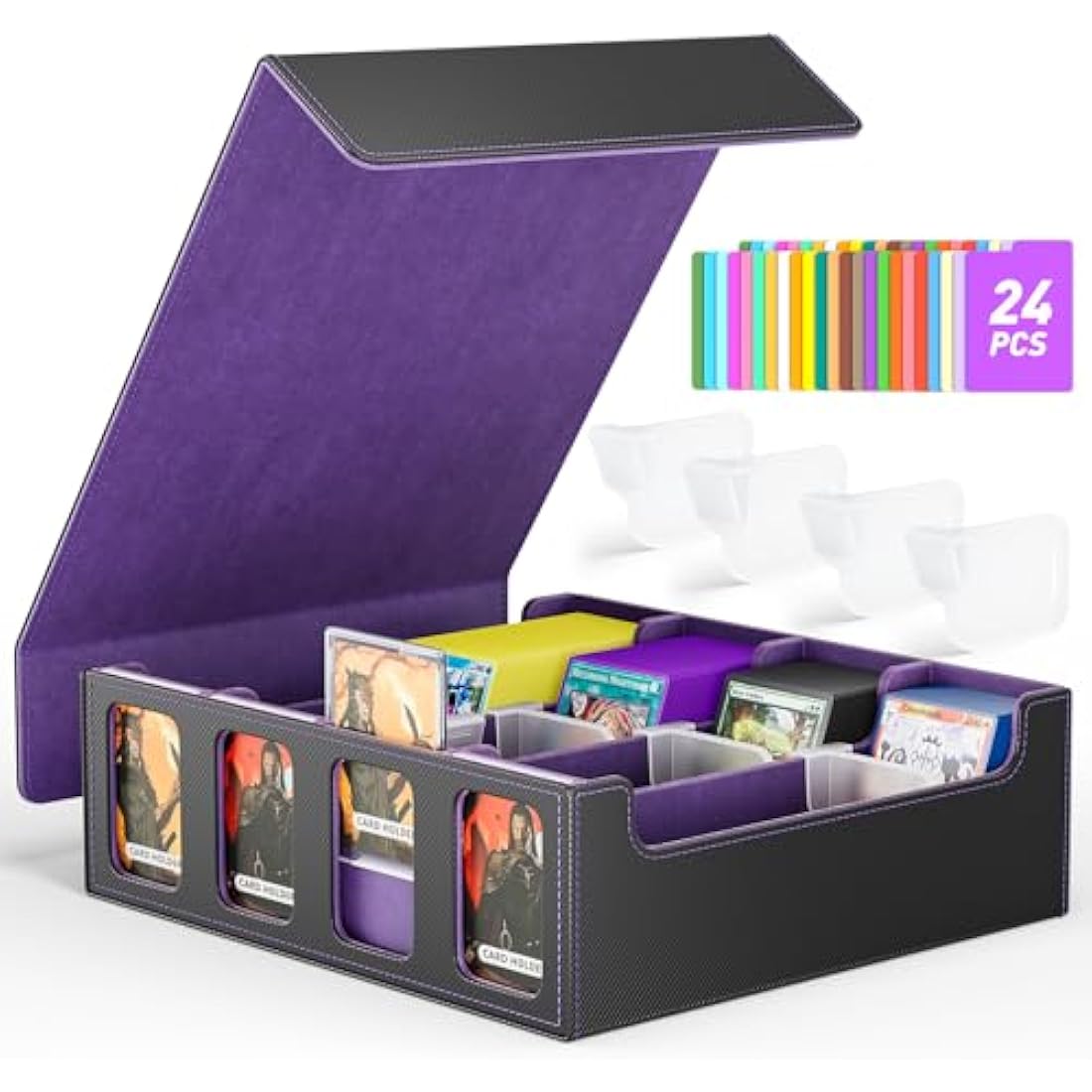 Hot Bee Yugioh Deck Box, Quartuple Trading Card Storage Box Holds 2400+ Cards for Yugioh, TCG, Magic the Gathering, Commander Cards, Playing Card Case PU Leather Magnetic Closure, Purple