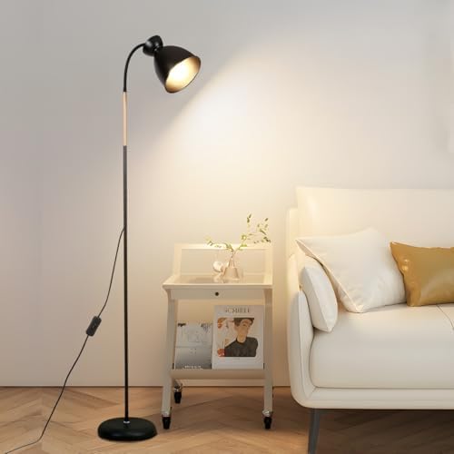 Amdelne ARKA Adjustable Floor Lamp, Industrial Corner Lamp Rustic Retro Vintage Reading Light, Standing Lamps for Living Room, Bedroom, Dining Room, Office, 155cm, Metal, Wood, E27 (Bulb Not Included)