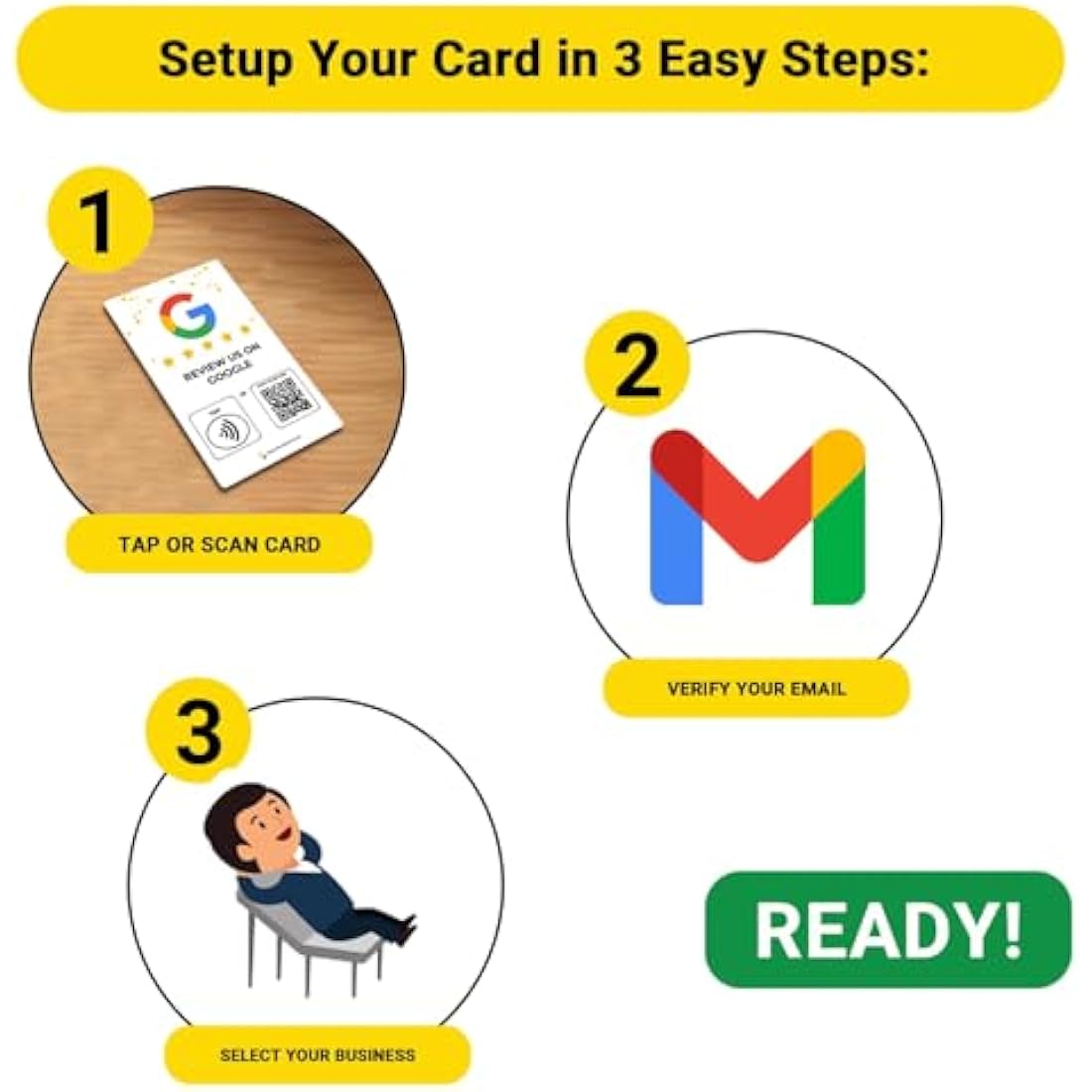 7 Social Tap Cards | Review QR Code | Contactless Review Card | NFC Tap Card | Unlimited Use NFC Cards