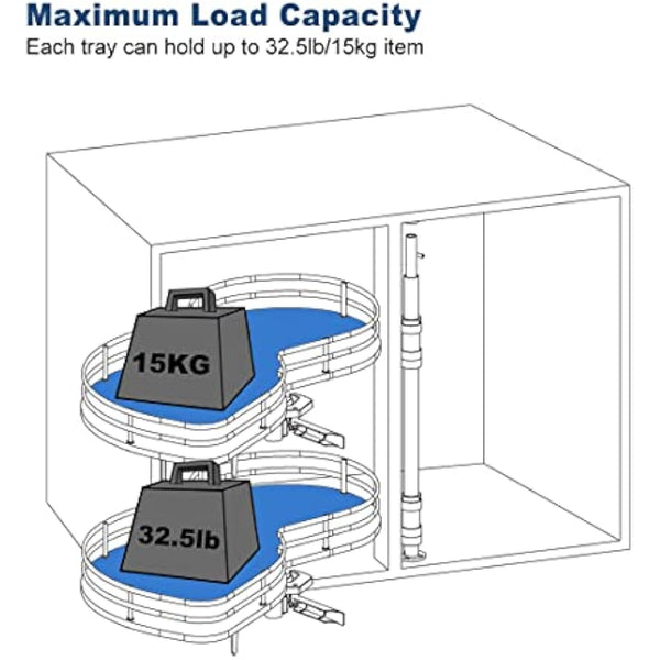 VADANIA Kitchen Cabinet Blind Corner Pullout Organizer for 800mm Cabinet, 2 Tiers Swing Tray, Soft Close, Left Handed Open