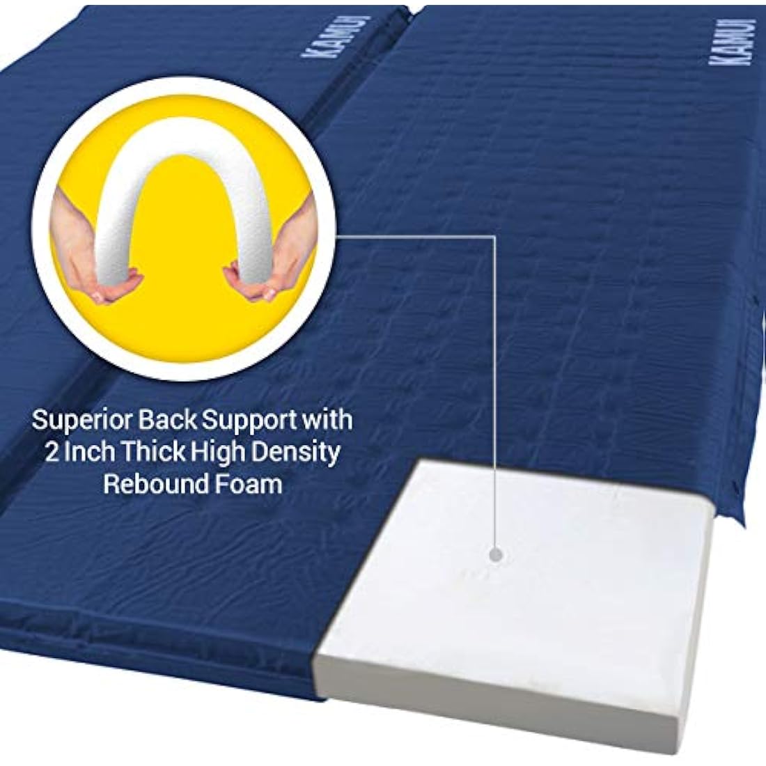 KAMUI Self-Inflating Sleeping Mat | 5cm Thick Pad | Connectable with Multiple Mattresses for Tent & Family Camping (Blue)