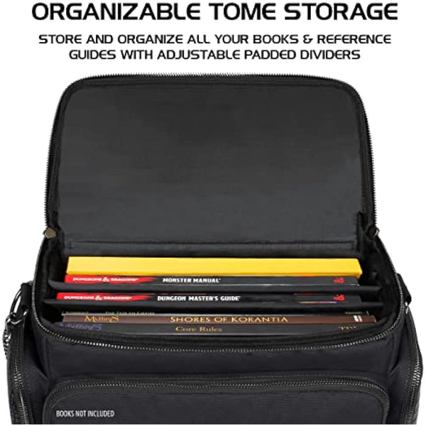 ENHANCE Collector's Edition RPG Adventurer's DND Bag - Dragon Hide Exterior Travel RPG Bag with Tabletop Miniatures Storage Vault, Mat Holder, DND Dice & Token Pockets, Fits 4-8 Books (Dragon Black)