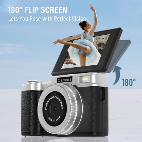 Digital Camera,4K 64MP Cameras for Photography with Beauty Light 180°flip Screen Compact Vlogging photo Camera, 18 Digital Zoom, Adjustable Flashlight