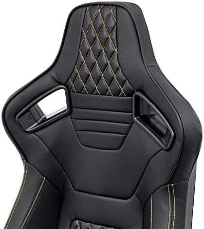 Sport seat 'AK' - Black Synthetic leather + Yellow stitching - Dual-side reclinable back-rest - incl. slides