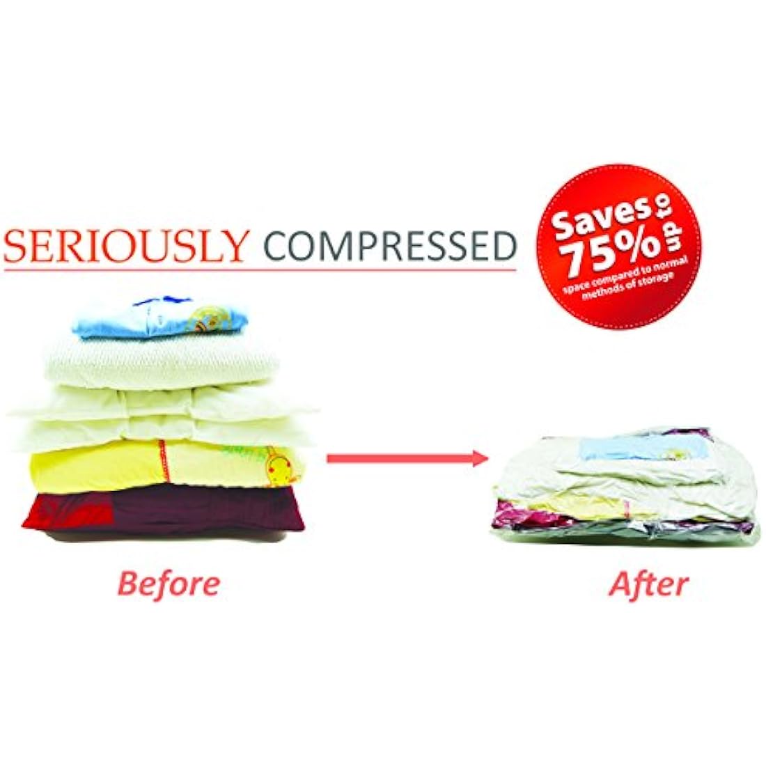 HEAVY DUTY 5 VACUUM STORAGE BAGS by Gorilla Bags, Extra Large 100x80cm. Extra Strong 110 Microns. Double Zip Seal & Unique Turbo Valve Keeps Items Compressed For Longer.