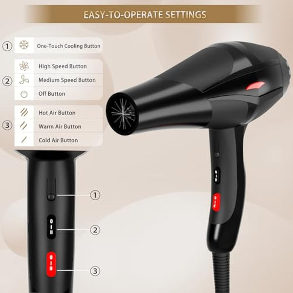 Jooayou Hair Dryer, 3000W Professional Ionic Hairdryer for Women Men, Fast Drying Blow Dryer with Diffuser 2 Speed 3 Heat Setting and Cool Button for Salon Home Travel Hair Styling