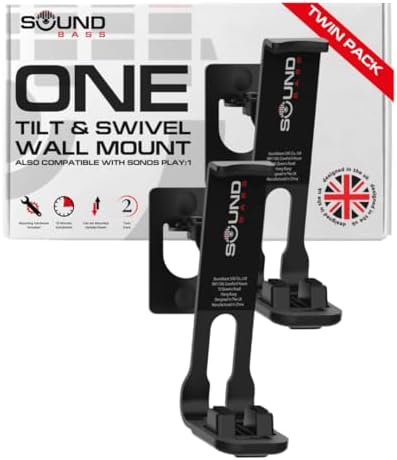 2 x One Wall Mount Bracket, Black, Twin Pack, Tilt & Swivel, Compatible with Sonos ONE, Gen 2, ONESL & Play:1