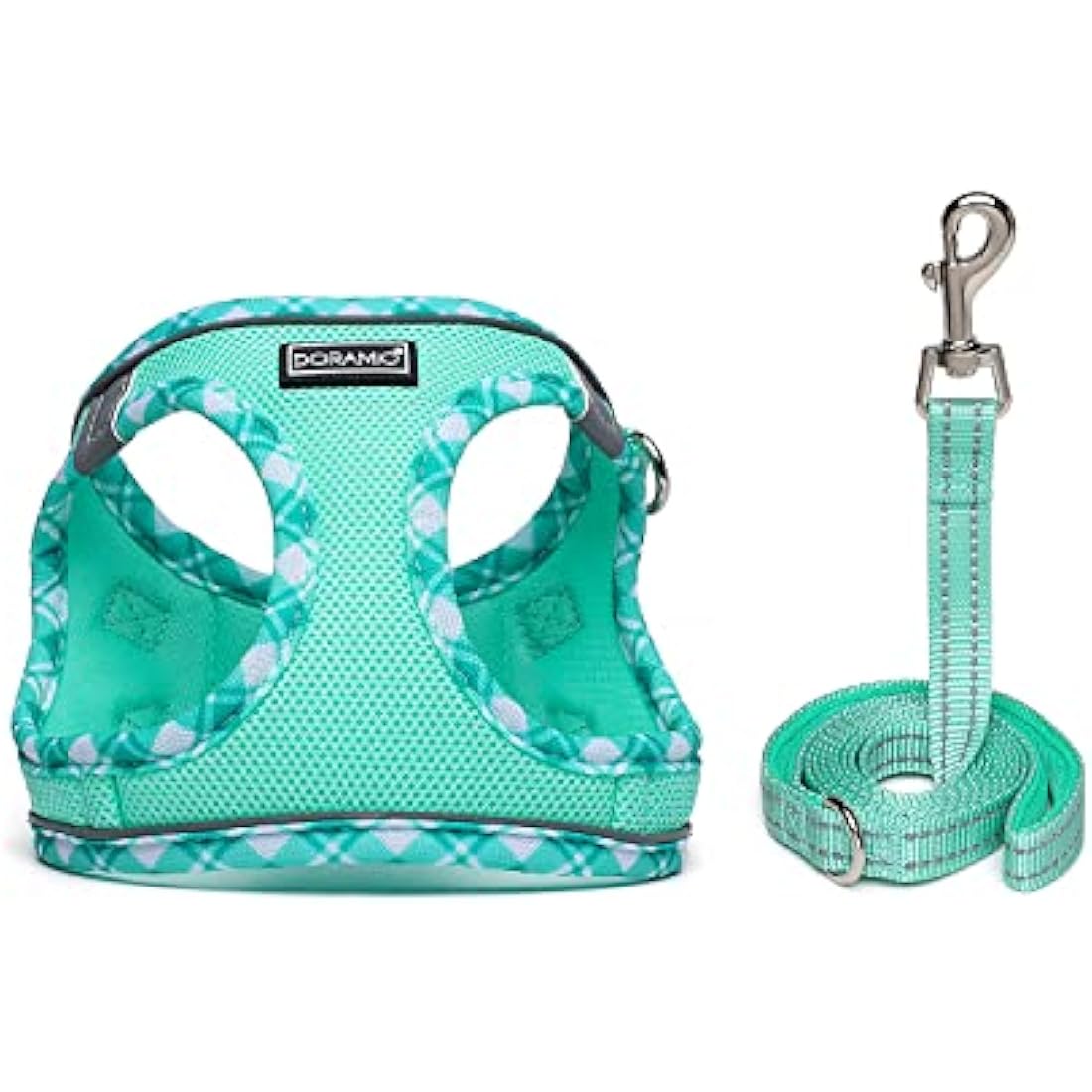 DORAMIO Step-in Dog Harness and Leash Set, Soft Mesh No-Chock Reflective Breathable Easy Walk Lightweight Vest Harnesses with Safety Buckle for Small Dogs, Cats, Puppies (Light Green, XL)