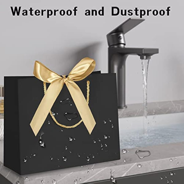 10pcs Gift Bag With Gold Ribbin Luxury Paper Party bag With Handles For Wedding Birthday Baby Shower Halloween Christams((32 * 25 * 10cm, Black)