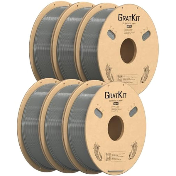 GratKit PETG Filament 1.75mm Gray 6KG Bundle,3D Printer Filament PETG,Accuracy +/- 0.03mm,Fit Most 3D FDM Printers (6 Packs of 1KG Spools Gray)