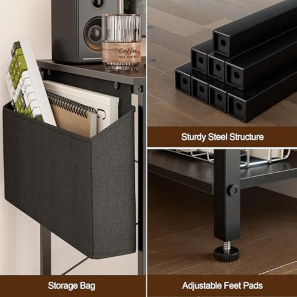 Grandder 120x80 cm L Shaped Gaming Desk with Reversible Storage Shelves, Computer Desk Home Office Corner Study Writing Table with Hutch, Study, Black