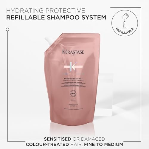 Kérastase Chroma Absolu, Hydrating and Protective Shampoo, Sensitised or Damaged Color-Treated Hair, Fine To Medium, With Glycerin, Amino Acid and Hyaluronic Acid, Bain Chroma Respect