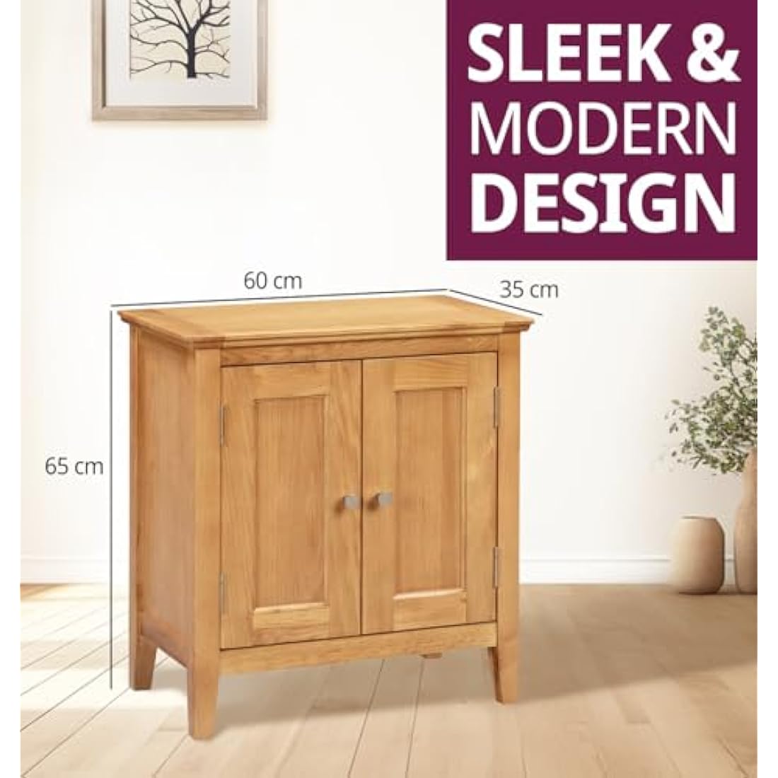 Hallowood Furniture Hereford Small Cupboard with Adjustable Shelf, Shoe Storage Cabinet, Light Oak Shoe Cabinet for Bedroom or Hallway, Stylish Wooden Kitchen, Bathroom or Living Room Furniture