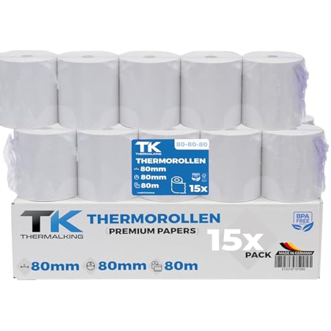 15 Rolls of Premium Thermal Paper 80mm x 80mm x 12mm - Certified for Checkout Printer like Epson, IBM, Metapace etc.