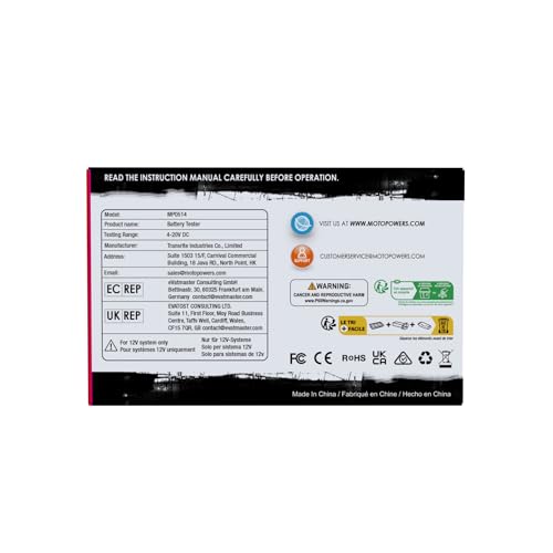 MOTOPOWER 12V Digital Battery Tester Voltmeter and Alternator Charging System Analyzer with LCD Display and LED Indication, Black Rubber Paint