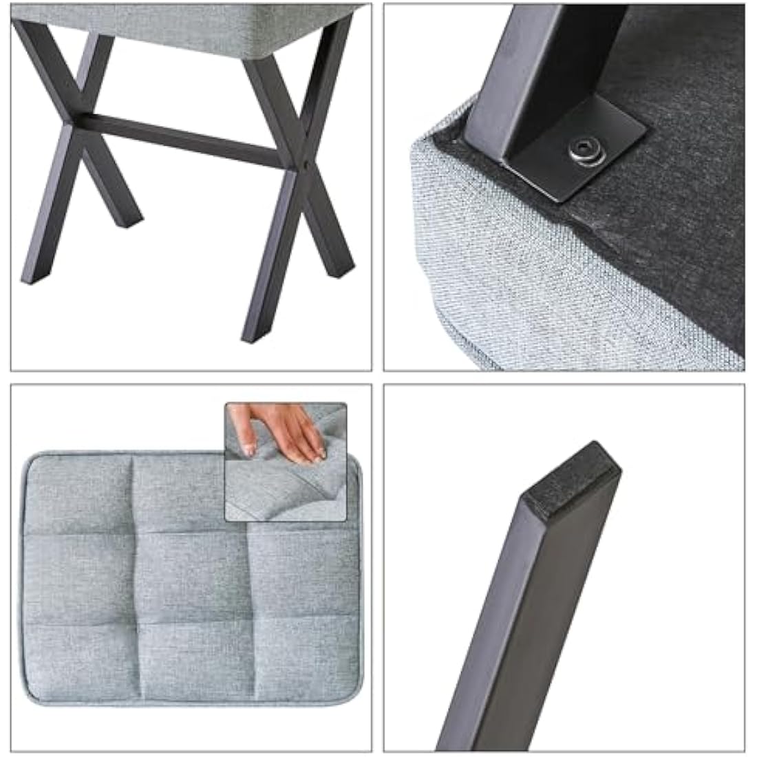 IBUYKE Square Makeup Stool with X-Leg Foot Rest, Linen Footrest Stool, Ottoman Seat Vanity Stool, Multi-Use as Small Side Table, for Bedroom, Living Room, Blue Gray L/G-70L