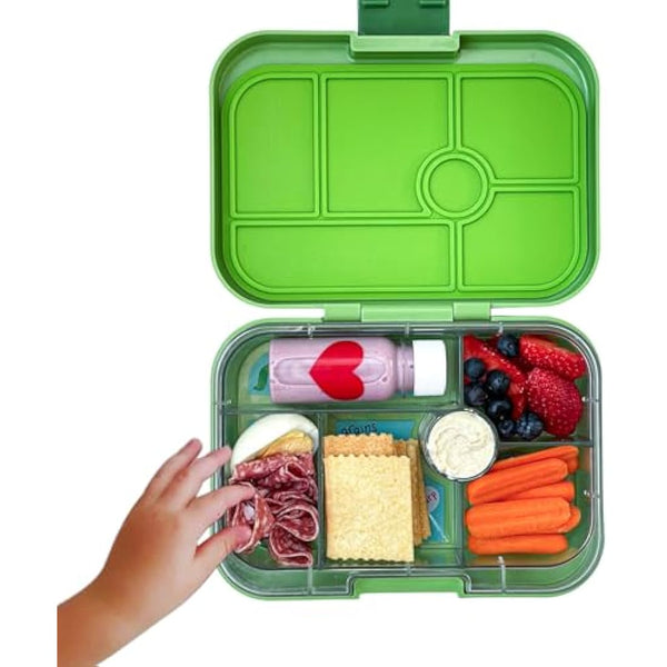 yumbox Original Leakproof Kids Bento Lunch Box, 5 Compartments + Dip Well, Easy-Open Latch, Portion Control, Removable Illustrated Tray, Ages 3-7 (Jurassic Green (Funny Monsters Tray))