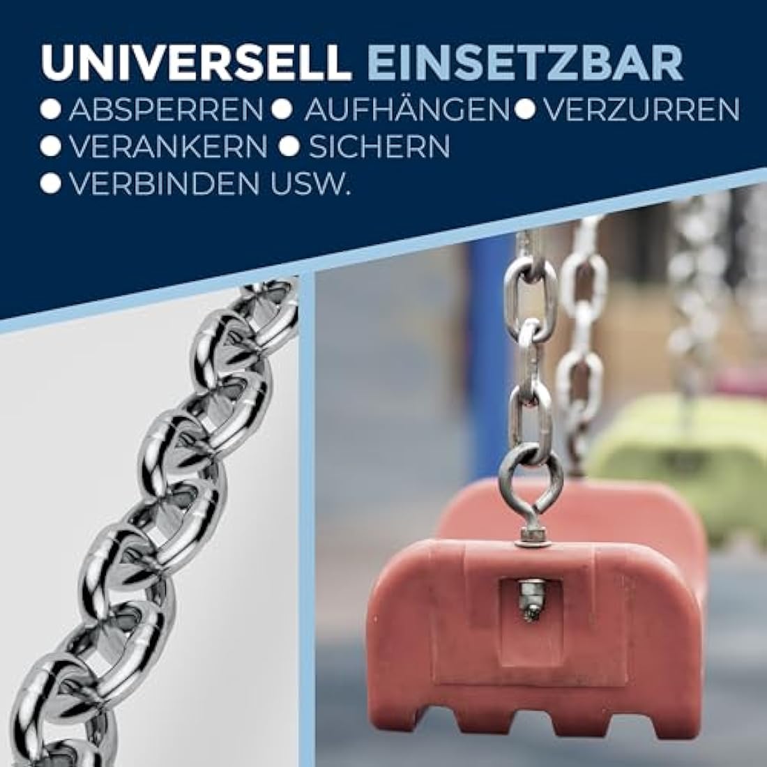 100 m 2 mm thick safety chain, sold by the metre, V4A, iron chain, short links in one piece, barrier chain, A4, DIN 56856, stainless steel, DIN 766, stainless steel chain, metal 100 m