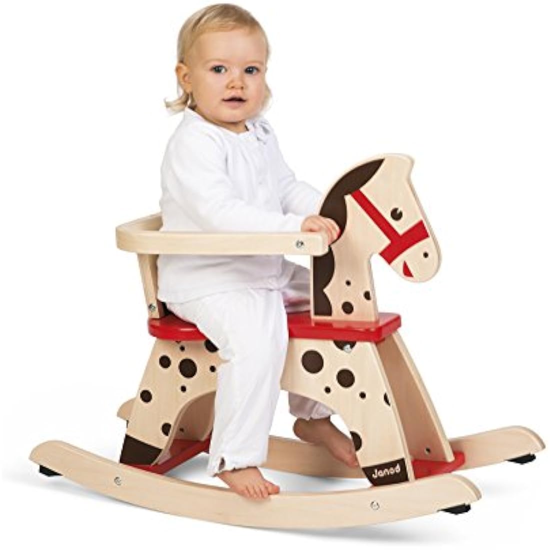 Janod - Caramel Wooden Rocking Horse - Toddler Toy - Learning Balance - For children from the Age of 1, J05984, Brown and Red