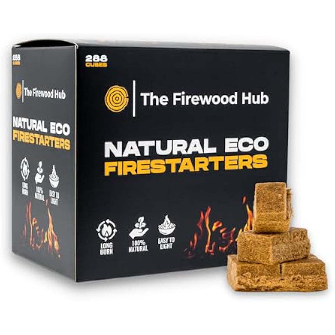 Fire Lighters - 288 Pack Natural Firelighters Made from Wood Fibre and Wax - Long Burn Time Up to 10 Minutes - Ideal Fire lighters for Wood Burners, Camping, Fireplaces, and BBQ