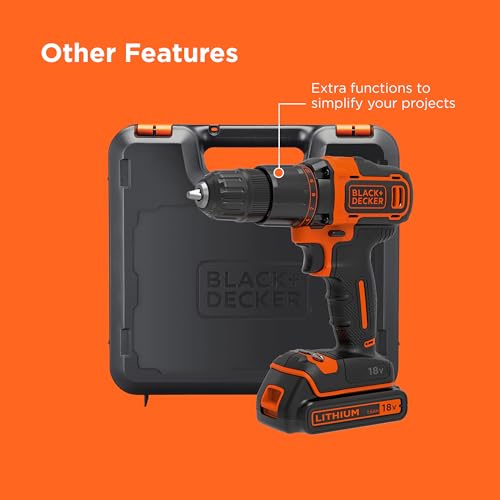 BLACK+DECKER 18V Hammer Drill with Battery, Charger, and Kitbox, BCD700S1K-GB