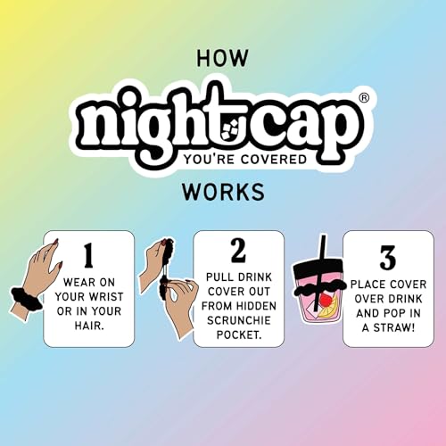 NightCap - The Original Drink Cover Scrunchie, as seen on Shark Tank - Anti Spike Drink Covers - Drink Protector Scrunchie for Women - Fits Most Cups